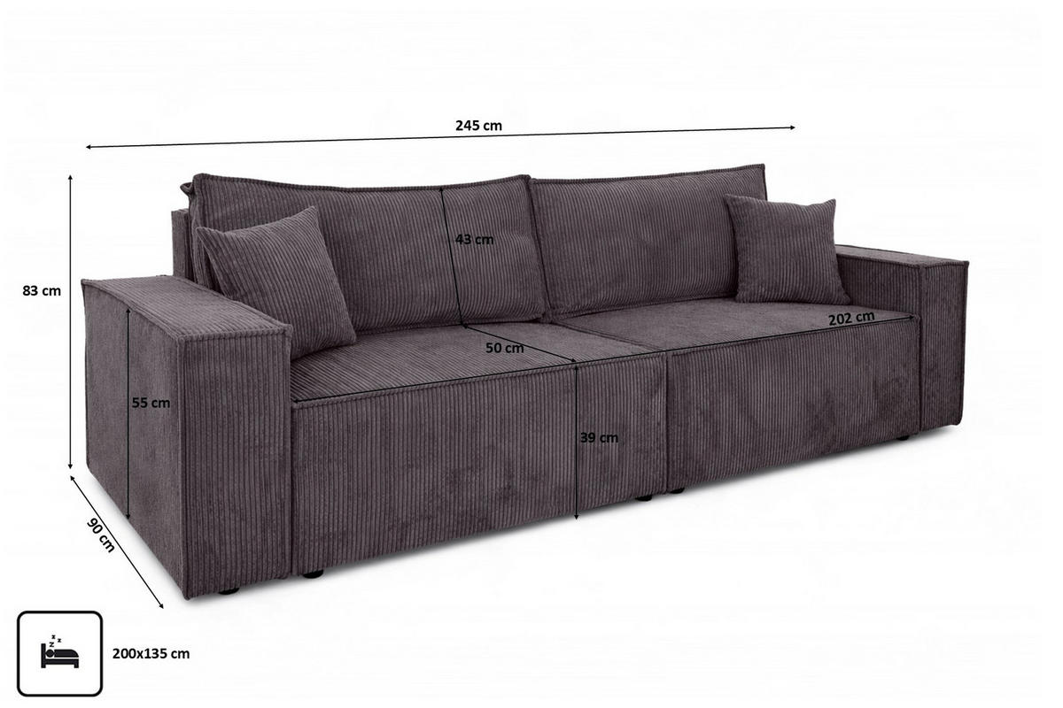 SOFA Mit Schlaffunktion Und Bettkasten, Cordstoff Poso, Dunkelgrau, BEST SCORNER - Dunkelgrau, Holz (245/83/90cm) - Kaiser Möbel