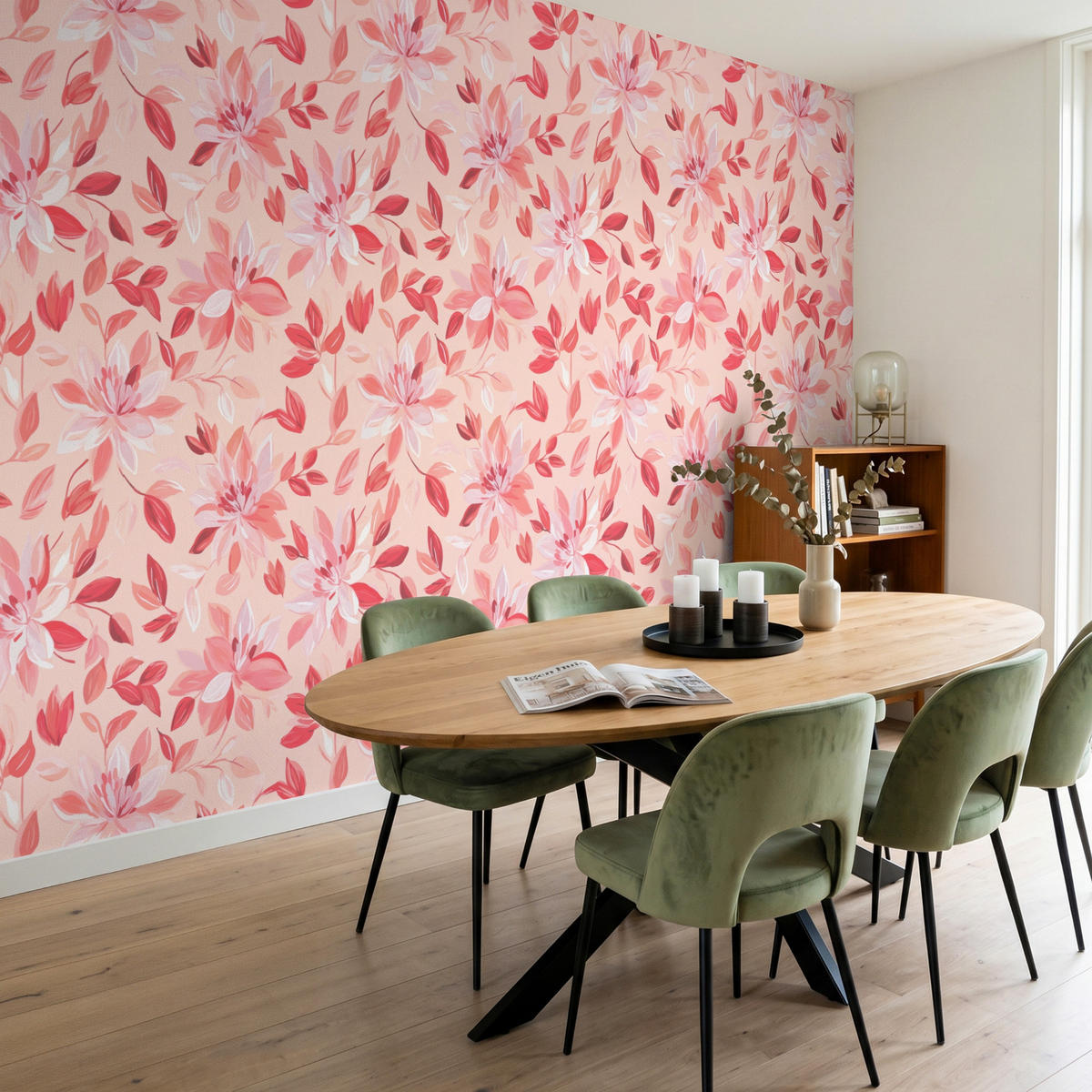 TAPETE - Botanisch - Blumen - Rot - 300x200 cm - Koralle, Papier (300/200cm) - OnlyWow
