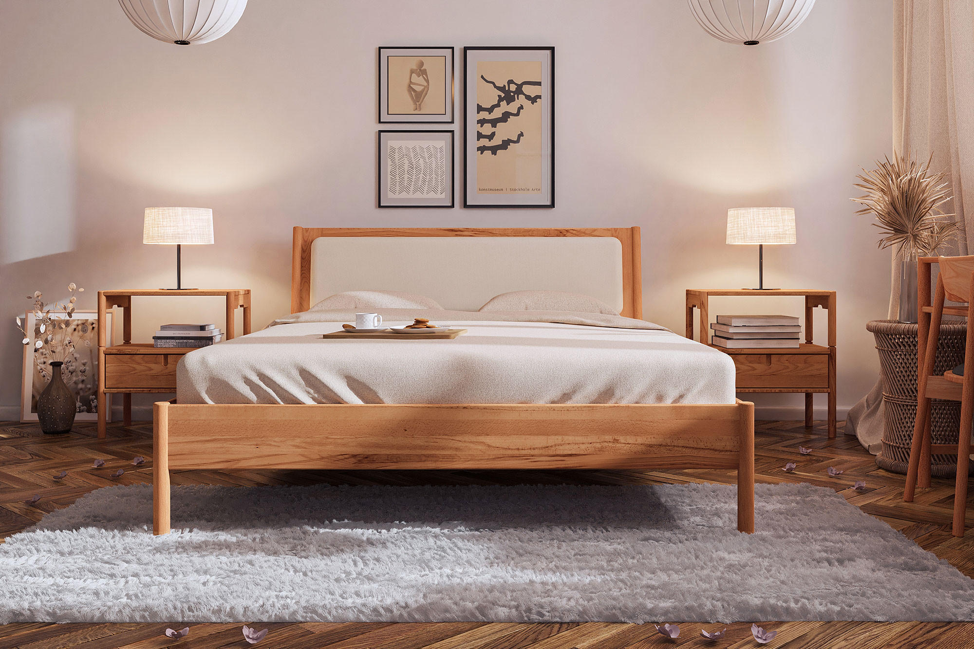 BETT MIT POLSTERKOPFTEIL INA 200x220 Kernbuche - Kernbuche, Holz (200/220cm) - byoak