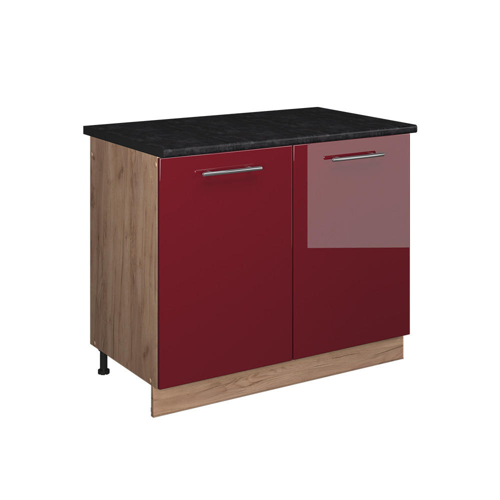 SPÜLENUNTERSCHRANK Fame-Line, Bordeaux Hochglanz/Goldkraft Eiche, 100 cm, AP Anthrazit - Honigeiche/Bordeaux, Holzwerkstoff (100/82/60cm) - Vicco