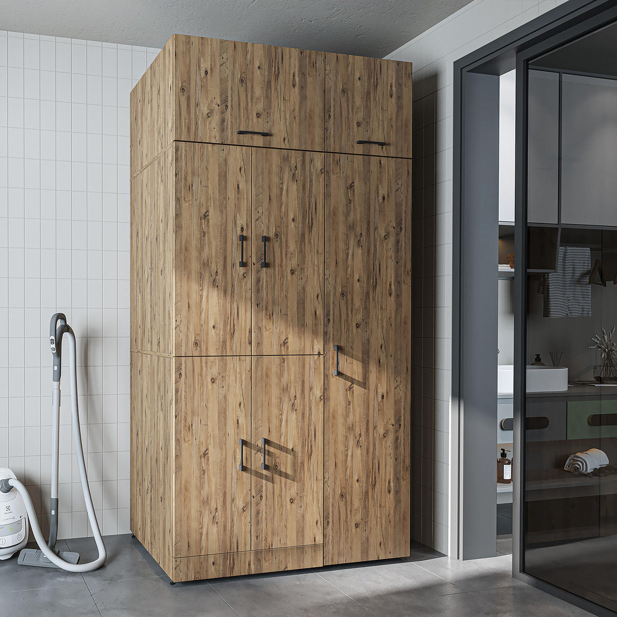 WASCHMASCHINENSCHRANK DORA-II 115cm Breit, 230cm Hoch - Eichefarben, Holzwerkstoff (115/230/73.8cm)