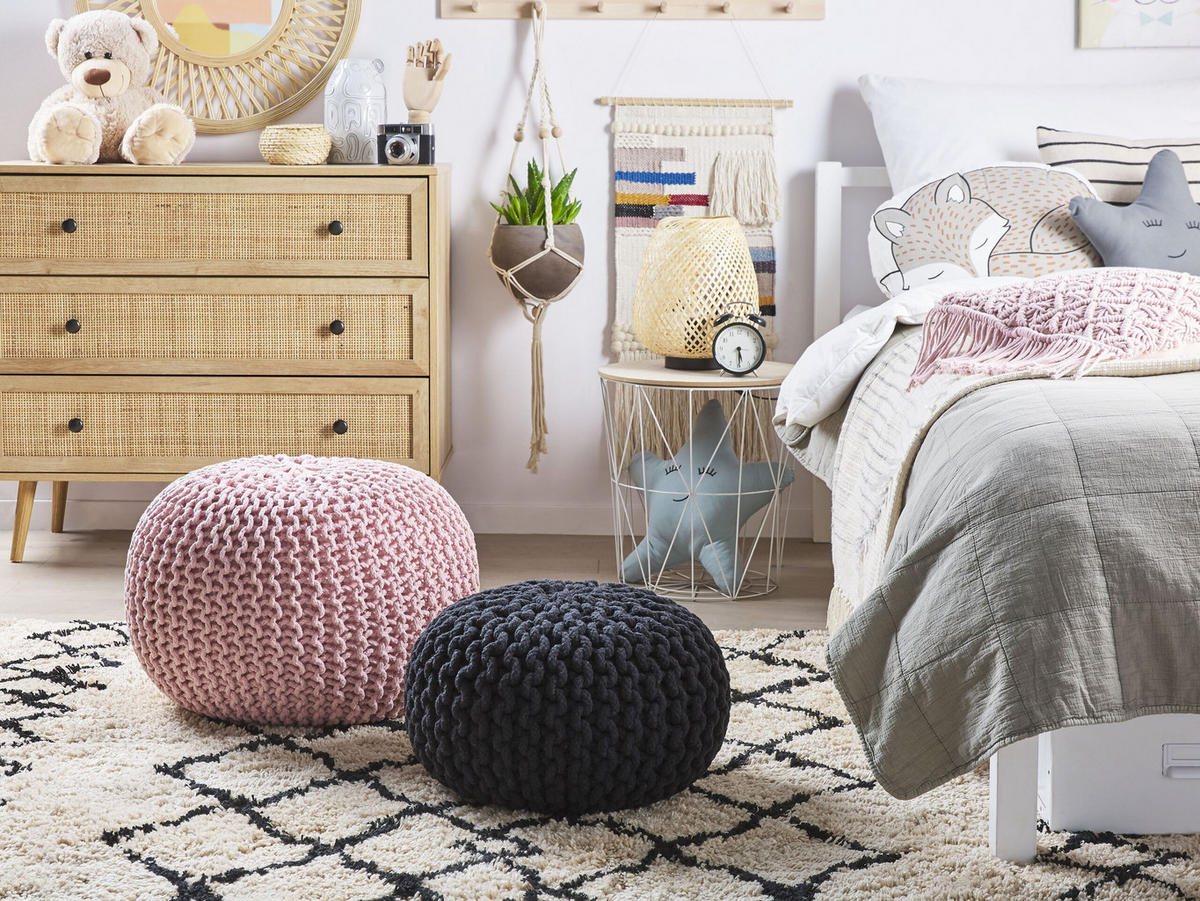 POUF Conrad 50/50/35 cm - Pink, Naturmaterialien/Textil (50/35/50cm) - Beliani