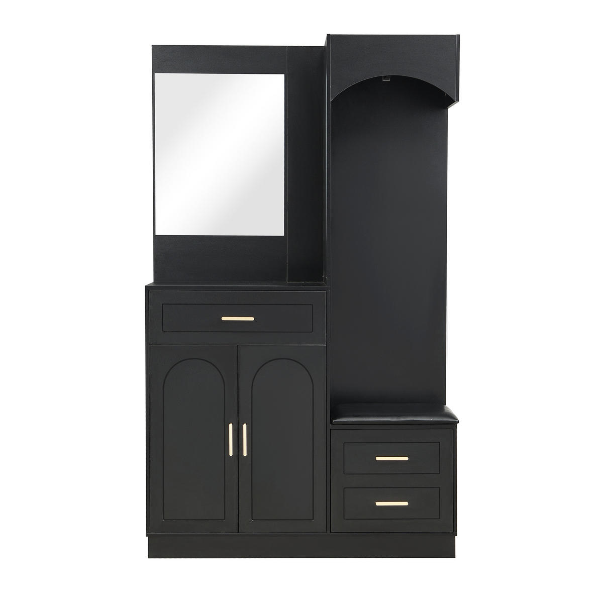 KOMPAKTGARDEROBE mit Spiegel und Schuhbank 110 x 33 x 185,5 cm Schwarz - Schwarz, Holzwerkstoff (33/185.5/110cm) - Beauniv