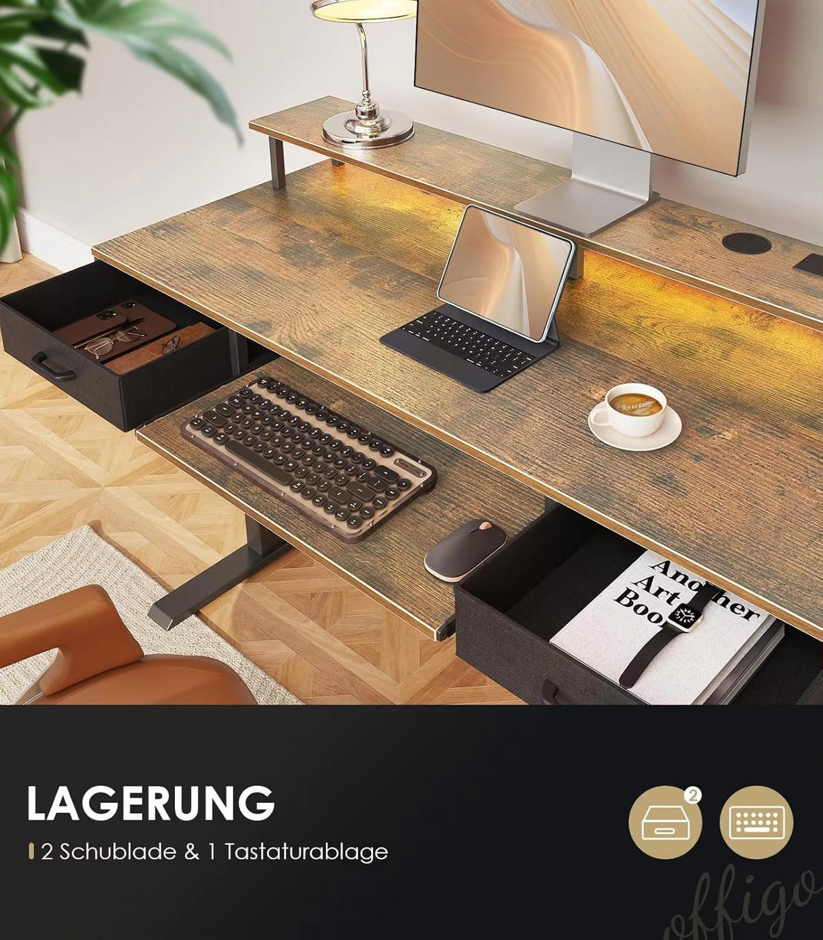 HÖHENVERSTELLBARER SCHREIBTISCH 120 cm mit Tastaturablage Braun - Weiß, Holz (120/54/120cm) - Kaket