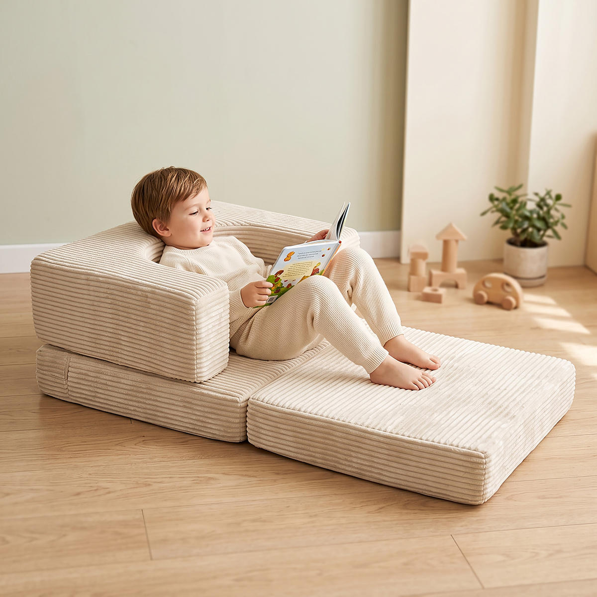 KINDERSESSEL Beige 4-tlg. modular Cord - Beige, Kunststoff/Textil (65/40/65cm) - Relaxdays