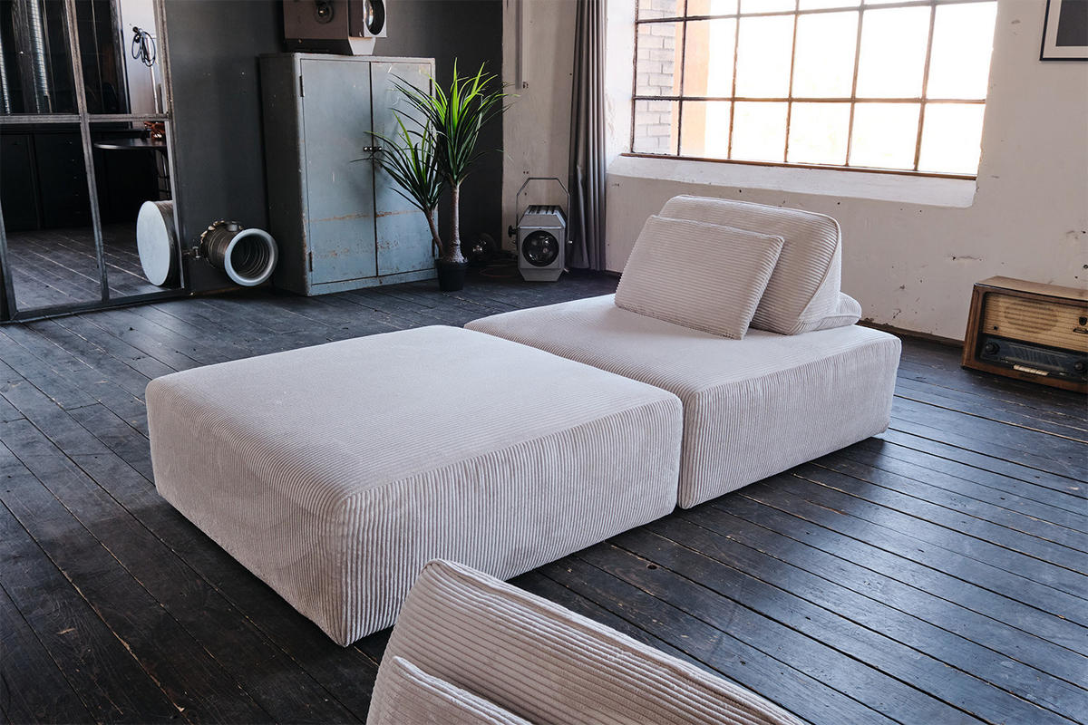 MODULSOFA WIOLO SOFT 2 MODULE 2 KISSEN Hellgrau Cord - Hellgrau/Schwarz, Kunststoff/Textil (222/84/111cm) - KAWOLA