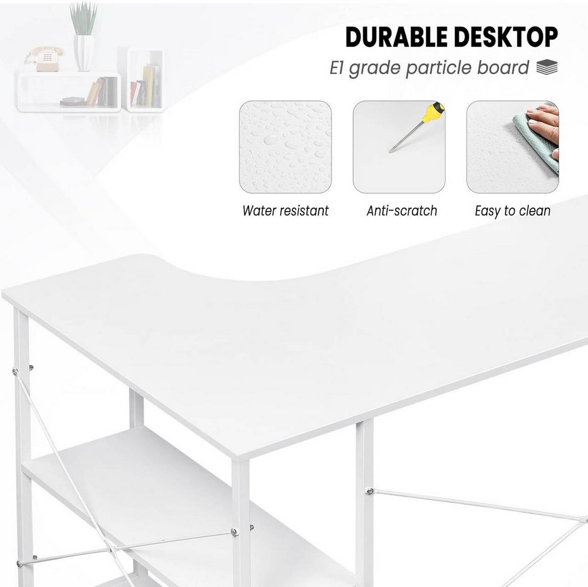 SCHREIBTISCH mit 2 Ablagen,120x74x71,5 cm, Weiß - Weiß, Holzwerkstoff/Metall (74/120/71.5cm) - Woltu
