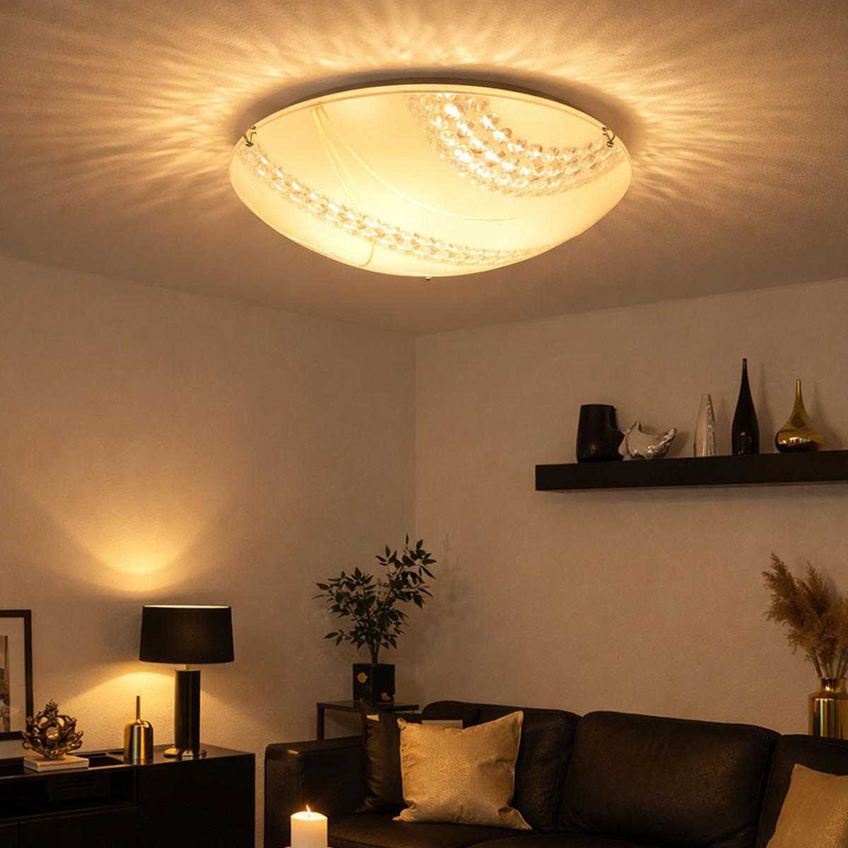 LED DECKENLEUCHTE Kristalloptik Weiß Glas - Weiß, Glas (30/30/9.8cm) - Brilliant