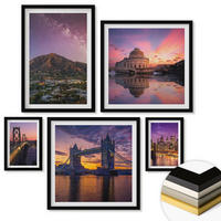 WANDBILDER 5er-Set - 50x50 cm & 20x30 cm & 40x60 cm Schwarzer Rahmen - Brücken, Sonne, Stadtblick - Schwarz, Kunststoff (40/60cm) - ArtPrintCave