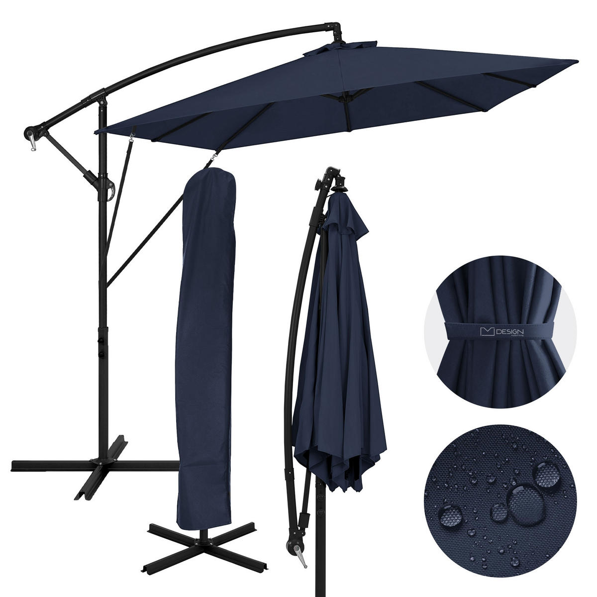 AMPELSCHIRM Ø 330 cm in Navy Blau aus Aluminium - Blau, Metall (330/330cm) - ML-DESIGN