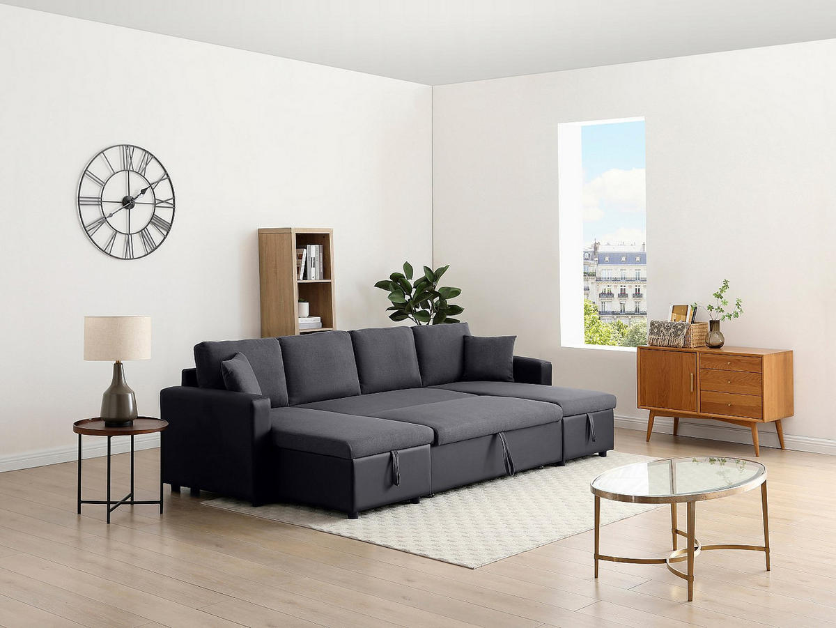 SCHLAFSOFA - 5 Personen - stoff - schwarz, anthrazitgrau Gazur - Schwarz, Textil (288/85/146cm) - Vente-Unique
