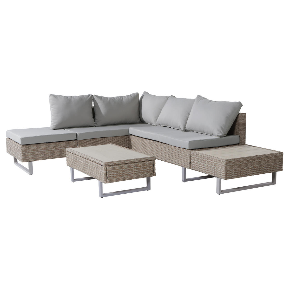 GARTENMÖBELSET Ecklounge Khaki 3-tlg. - Beige, Metall - ComfortXL