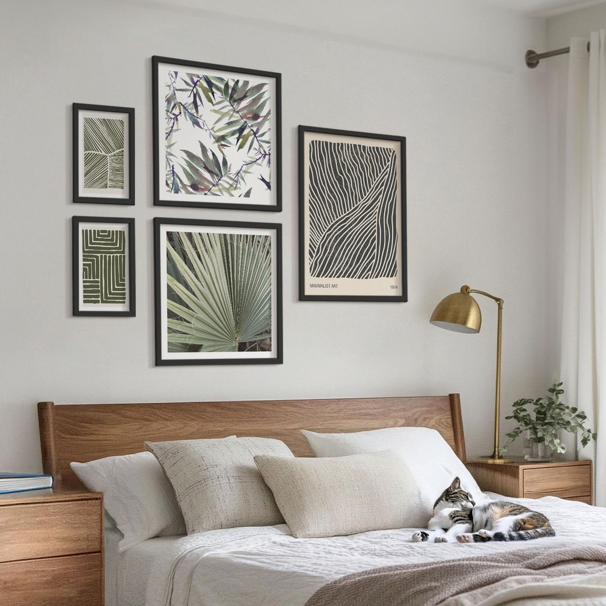 WANDBILDER 5er-Set - 50x50 cm & 20x30 cm & 40x60 cm Schwarzer Rahmen - Formmuster in Grün - Schwarz, Kunststoff (40/60cm) - ArtPrintCave