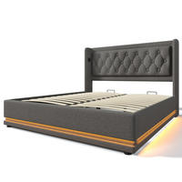 POLSTERBETT Baumwolle 140x200 cm Grau mit Bettkasten, LED-Beleuchtung und USB-C-Anschlüssen - Grau, Textil (140/200cm) - IVMEU