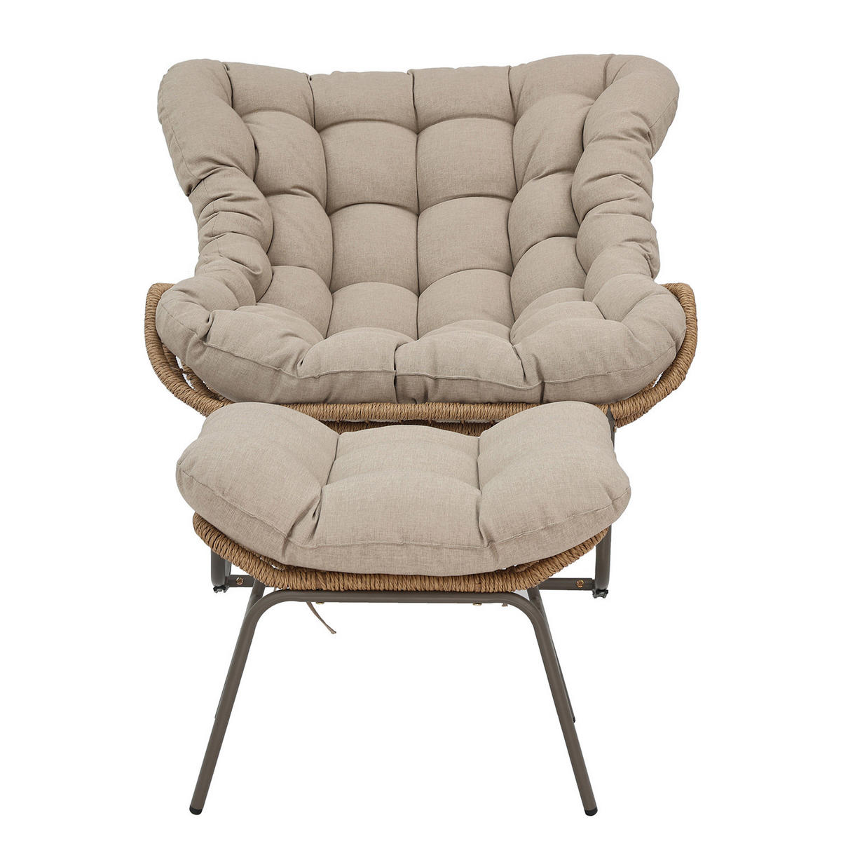 GARTENSESSEL mit Fußhocker - Stahl / Webstoff - Grau / Beige - Beige, Textil/Metall (118/87/110cm) - home24