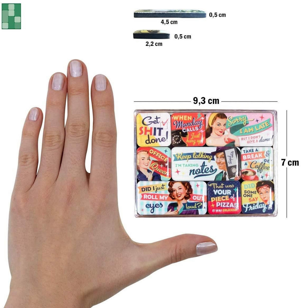 MAGNETSET 9-teilig Say it 50's Office Fun - Multicolor, Metall (9/7/2cm) - Nostalgic-Art