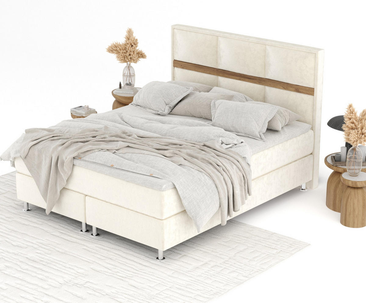BOXSPRINGBETT Soto Creme 180/200 cm mit Latex-Topper - Silberfarben/Creme, Holz/Holzwerkstoff (180/200cm) - Maison de Reve