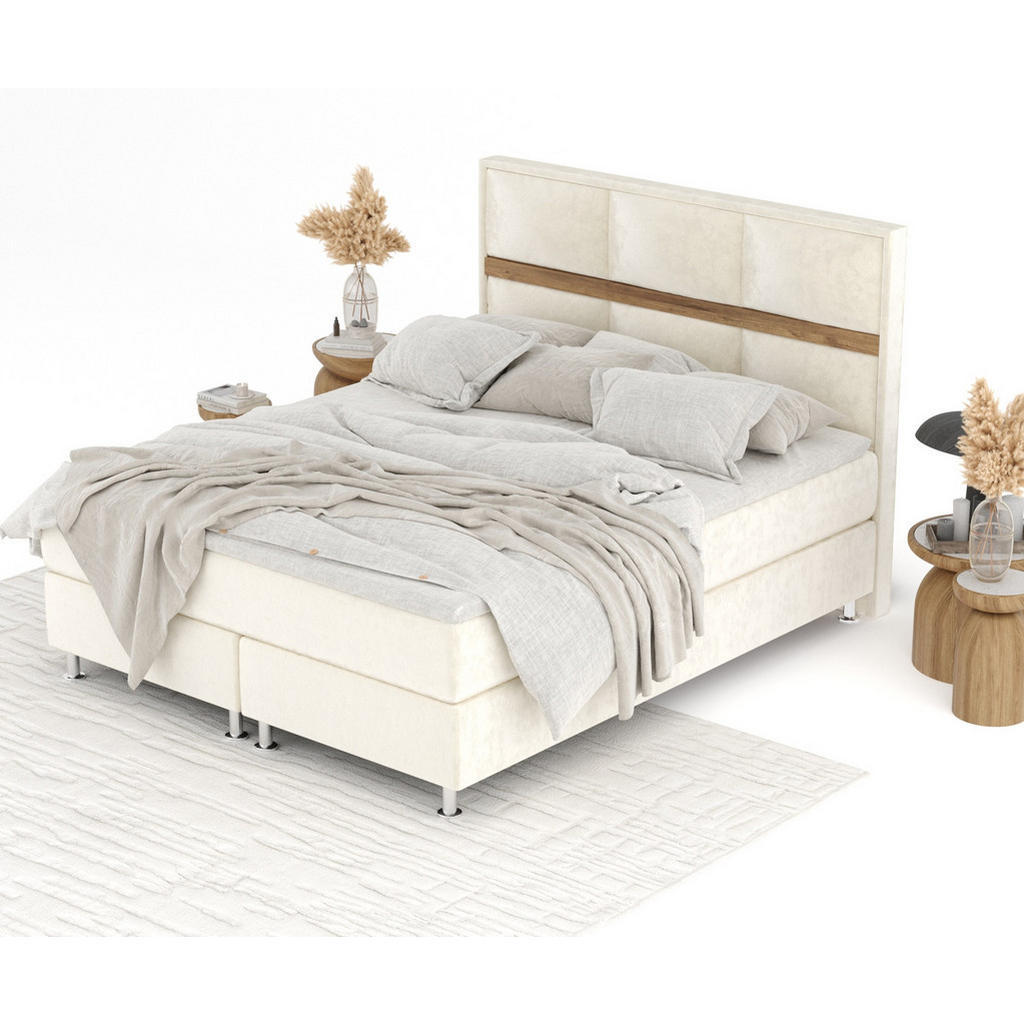 Thumbnail - Maison de Reve Boxspringbett, Creme, Textil, Buche, Kiefer, H3, Höhe ca. 21 cm, 140x200 cm, Oeko-Tex® Standard 100, FSC ...