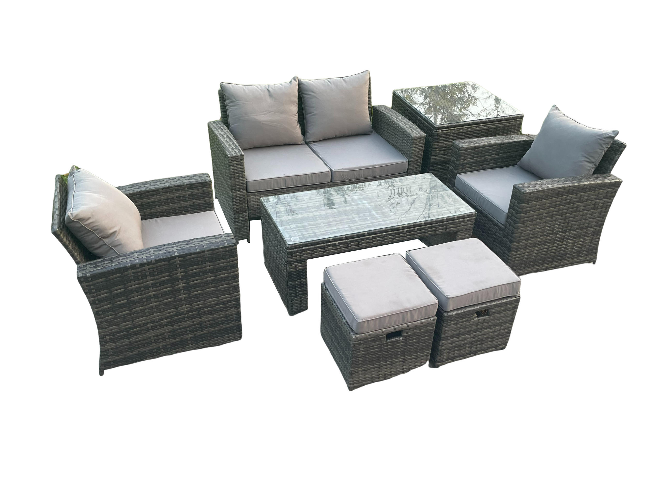 GARTENMÖBEL Set Polyrattan Dunkelgrau 6-Sitzer - Dunkelgrau, Metall - Fimous