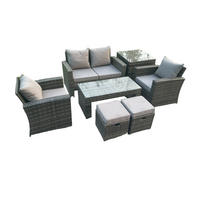 GARTENMÖBEL Set Polyrattan Dunkelgrau 6-Sitzer - Dunkelgrau, Metall - Fimous