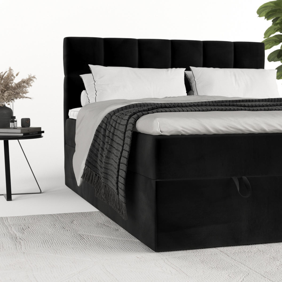 BOXBETT Savio 200/200 cm Schwarz im Kronos Stoff - Schwarz, Holz/Holzwerkstoff (200/200cm) - AltaBeds