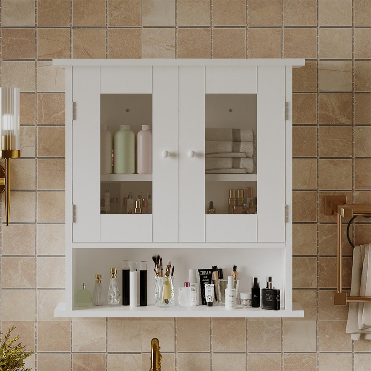 BADEZIMMERSCHRANK weiß 56/13/58 cm - Weiß, Holz (56/58/13cm)