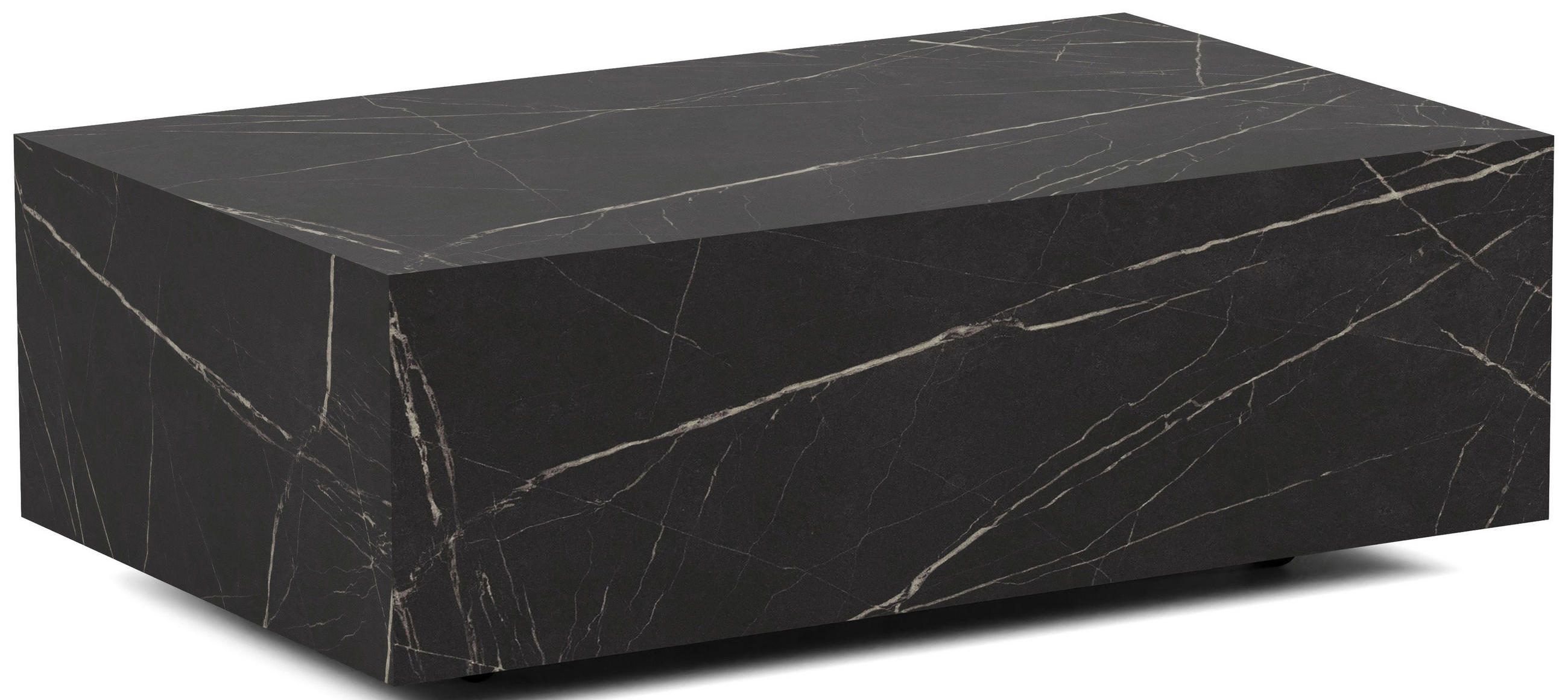 COUCHTISCH Noma Rechteckig in Marmor Schwarz, Blockform mit versteckten Rollen 90/55/28 cm - Anthrazit/Schwarz, Holzwerkstoff (55/90/28cm) - WFL GROUP