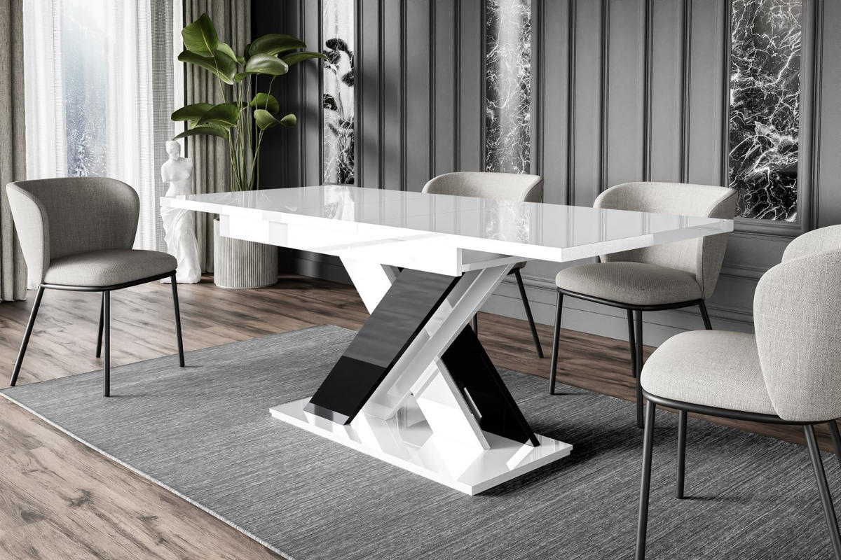 ESSTISCH ausziehbar 140 -180x80x75 cm - Weiß Hochglanz/Schwarz Hochglanz - RONX - Schwarz Hochglanz/Weiß Hochglanz, Holzwerkstoff (140/80/75cm) - ALTDECOR