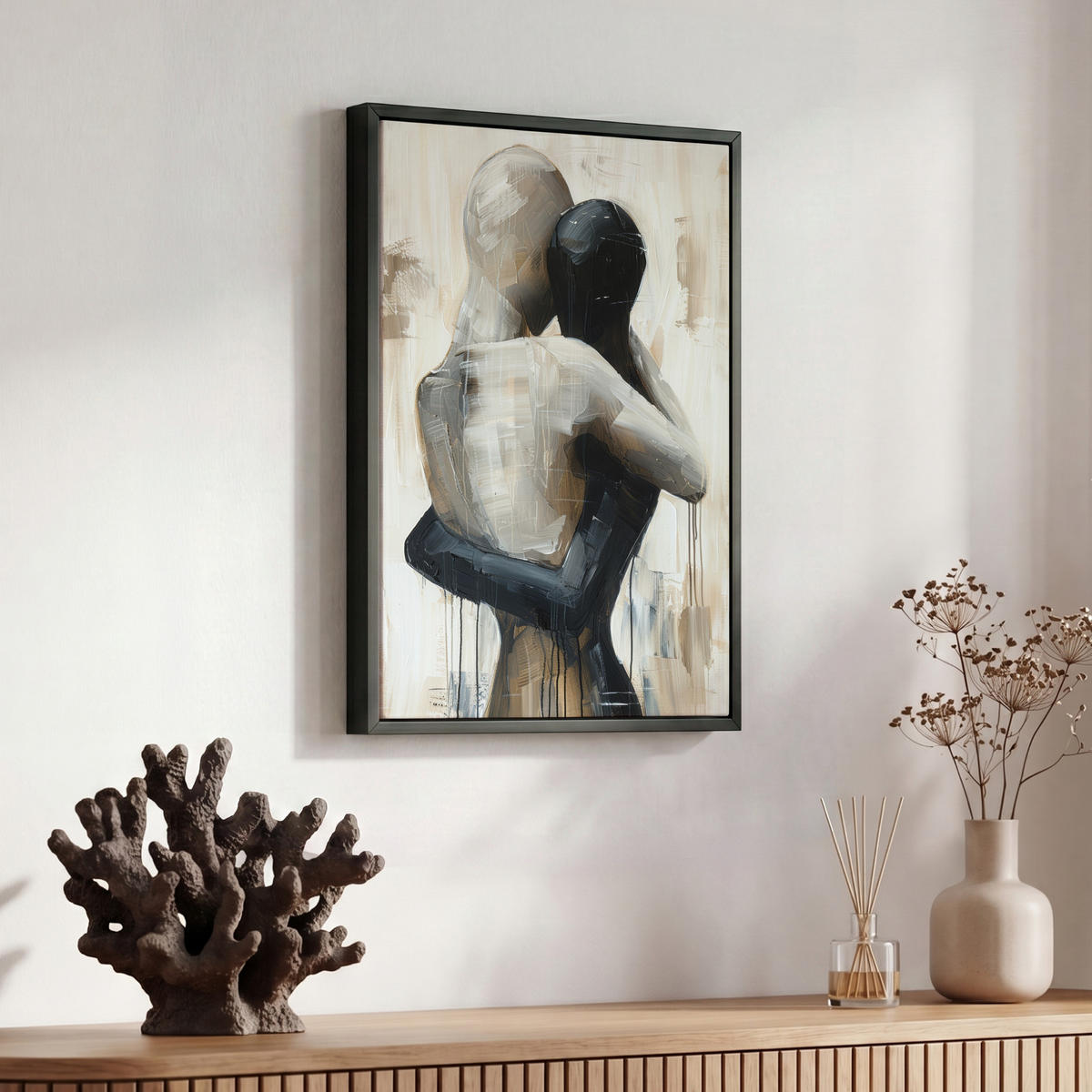 LEINWAND Bilder mit Rahmen - Abstrakt - Liebe - Schwarz und weiß - Modern - 30x40 - Schwarz, Textil (30/40cm) - MuchoWow