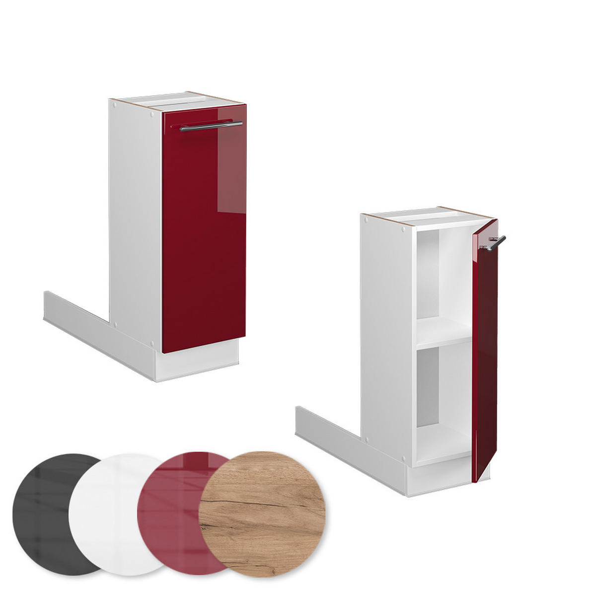 KÜCHENINSEL Fame-Line Bordeaux Hochglanz 30 cm ohne AP - Bordeaux/Weiß, Holzwerkstoff (30/82/70cm) - Vicco