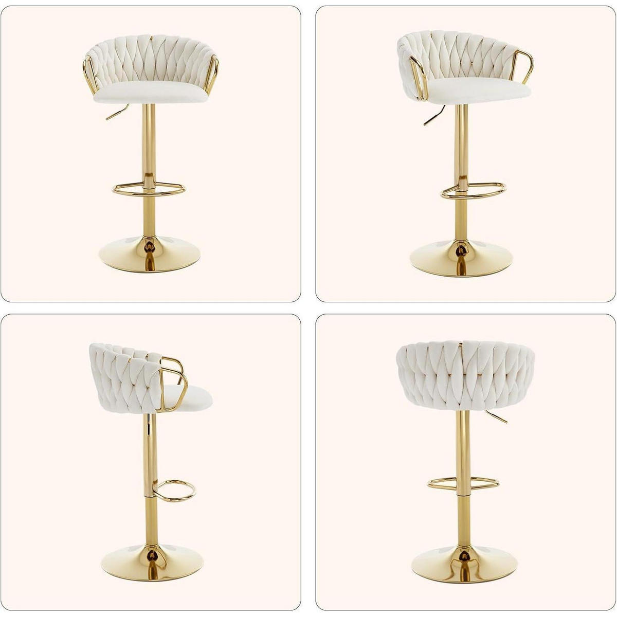BARHOCKER 2er-Set höhenverstellbar drehbar Samt Weiß Cream - Weiß, Textil (42/100/39cm)