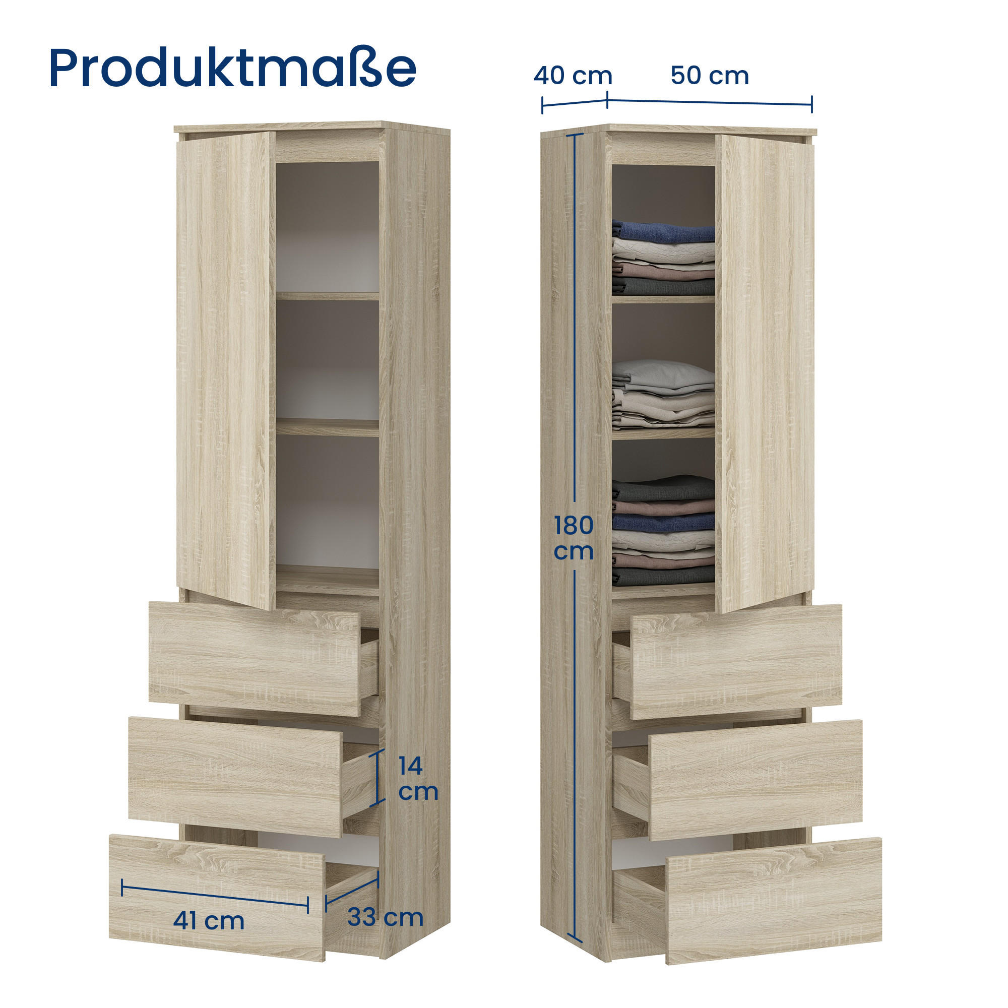 KLEIDERSCHRANK in Sonoma - Sonoma Eiche, Holzwerkstoff (40/180/50cm) - Home Collective