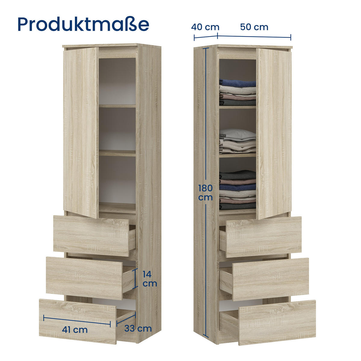 KLEIDERSCHRANK in Sonoma - Sonoma Eiche, Holzwerkstoff (40/180/50cm) - Home Collective