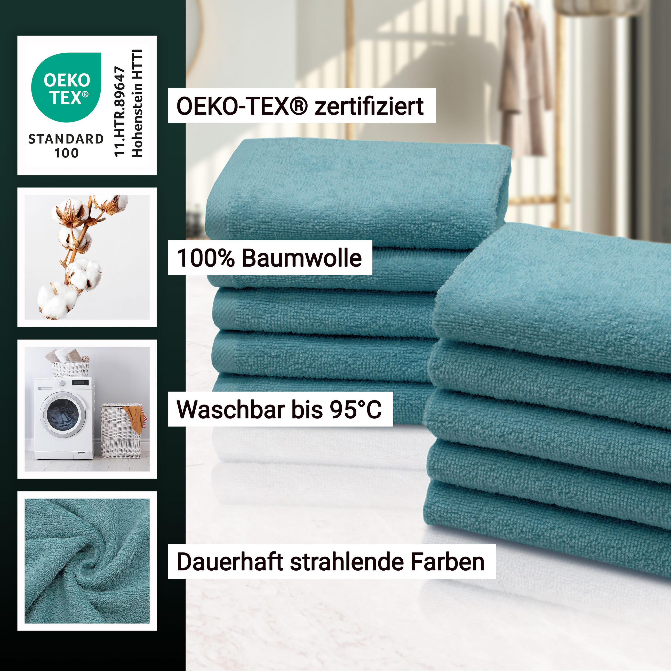 SEIFTÜCHER, 10er-Set, 30x30 cm, 100% Baumwolle, Blau - Petrol, Textil (30/30cm) - Zollner
