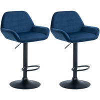 BARHOCKER 2er Set Samt blau - Blau/Schwarz, Textil/Metall (51/89/52cm) - CLP