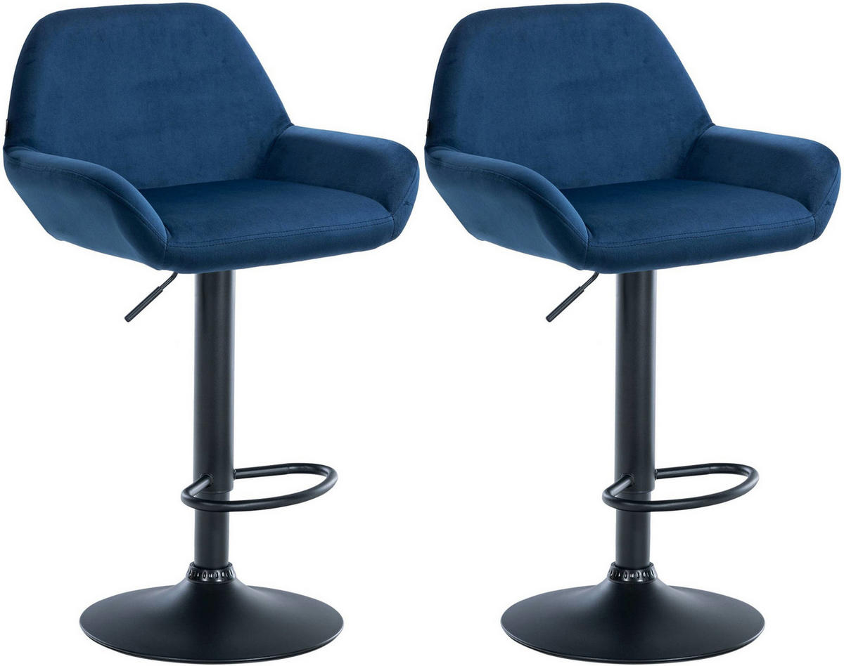 BARHOCKER 2er Set Samt blau - Blau/Schwarz, Textil/Metall (51/89/52cm) - CLP