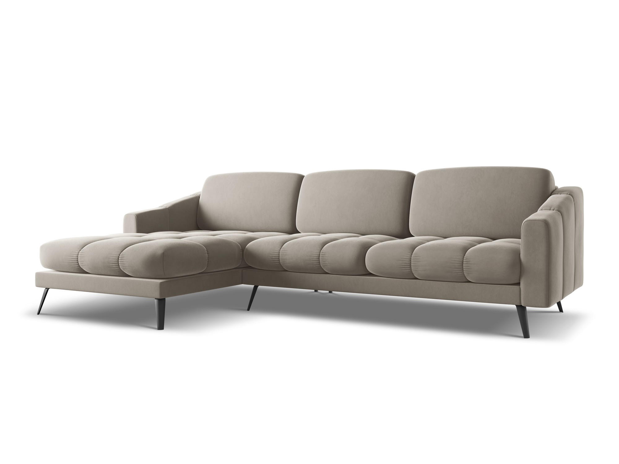 ECKSOFA Links Samt Stoff Grau - Taupe/Schwarz, Textil/Metall (160/264cm) - Makamii