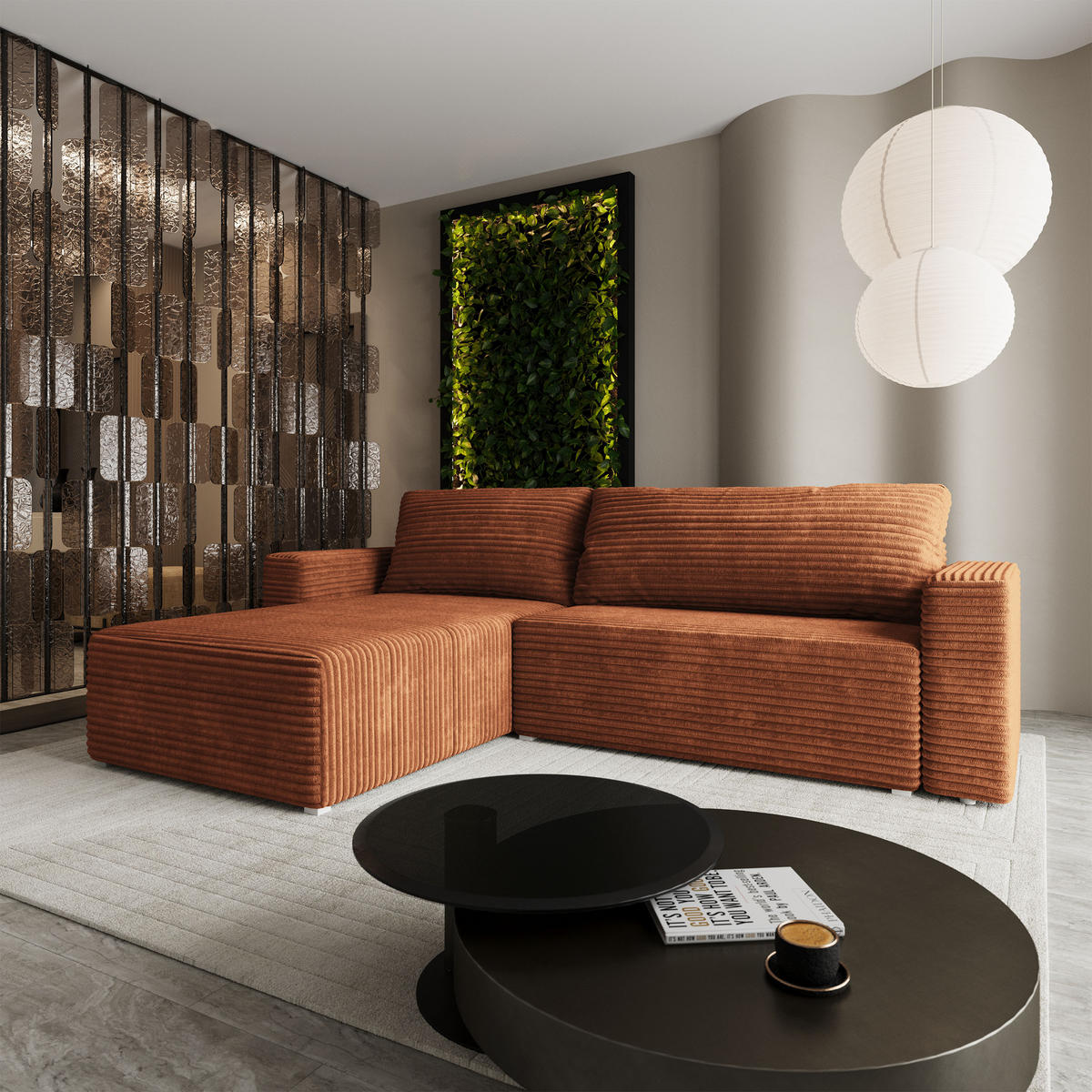 ECKSOFA CALTI T Braun Kordstoff mit Schlaffunktion - Braun, Holzwerkstoff/Textil (283/183cm) - MASSENO