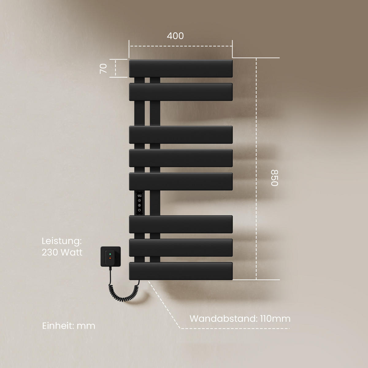 HEIZKÖRPER Elektrisch WLAN Thermostat Schwarz 85/40/11 cm - Schwarz, Metall (40/85/11cm) - EMKE