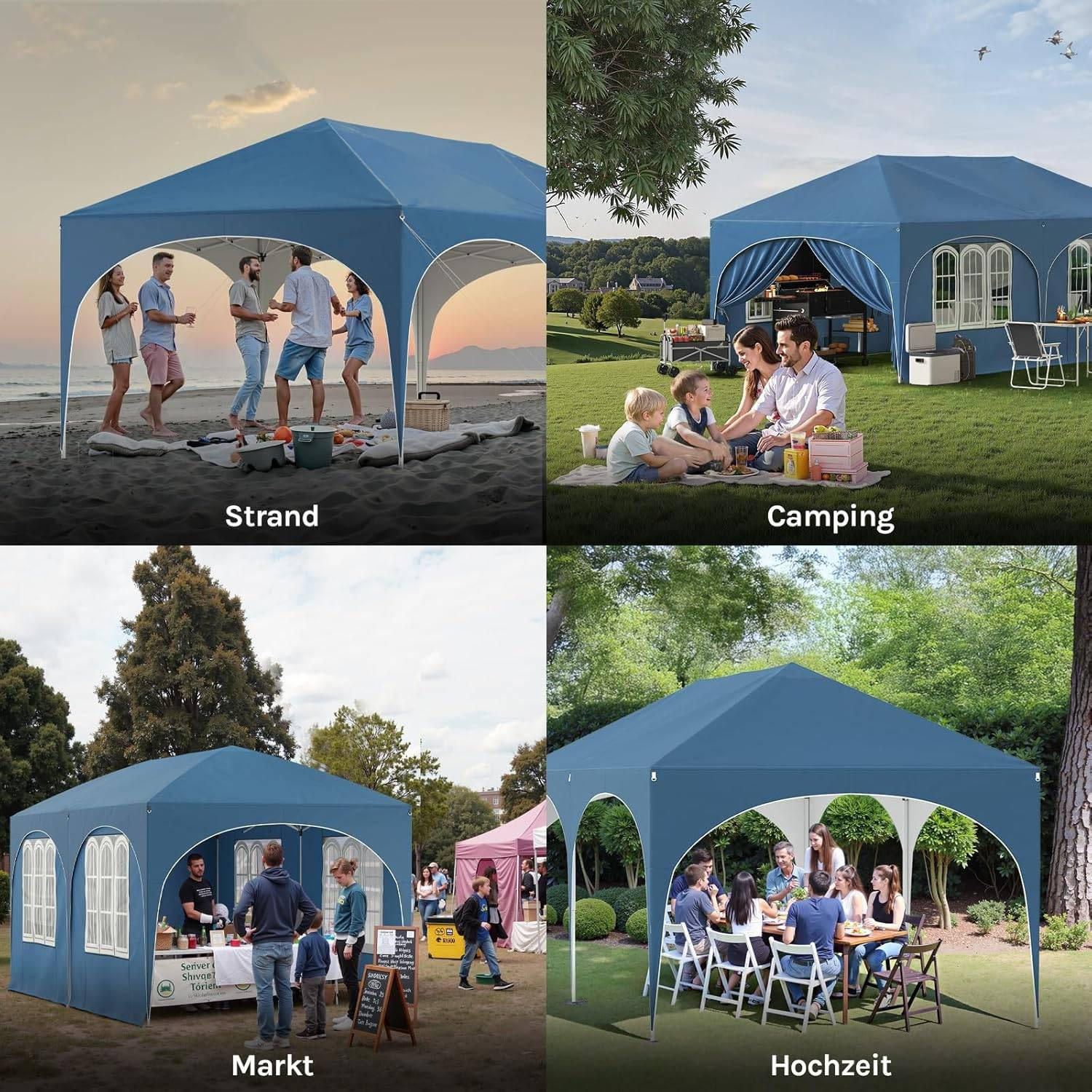 PAVILLON, Faltpavillon 3x6 m, mit 6 Seitenwänden, Grün - Blau, Metall (300/250/600cm) - Woltu