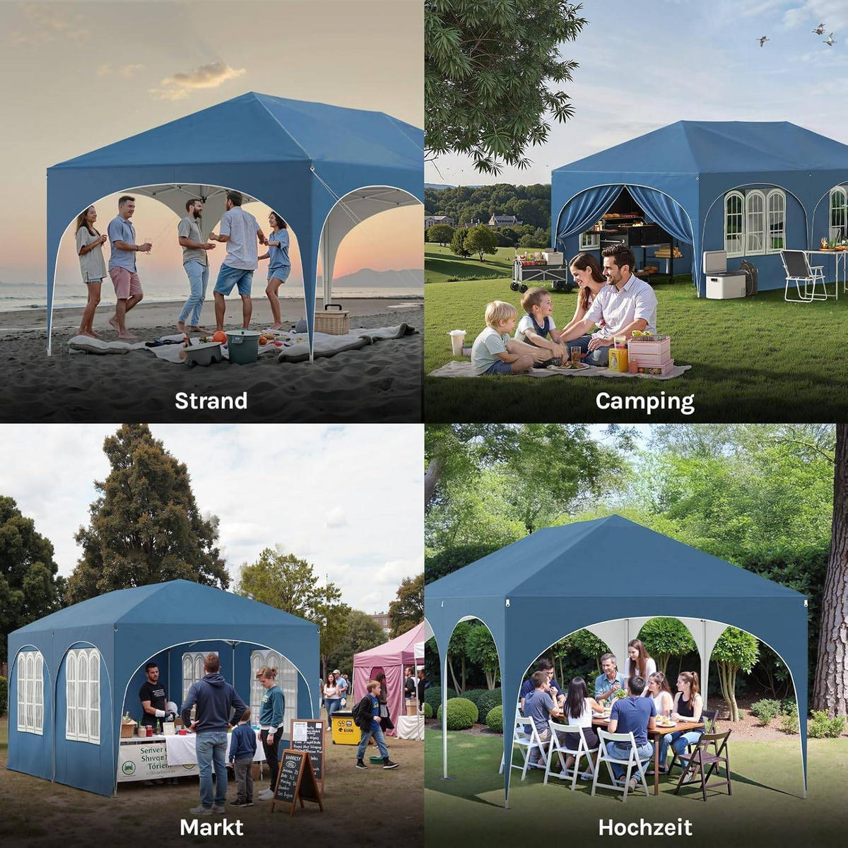 PAVILLON, Faltpavillon 3x6 m, mit 6 Seitenwänden, Grün - Blau, Metall (300/250/600cm) - Woltu