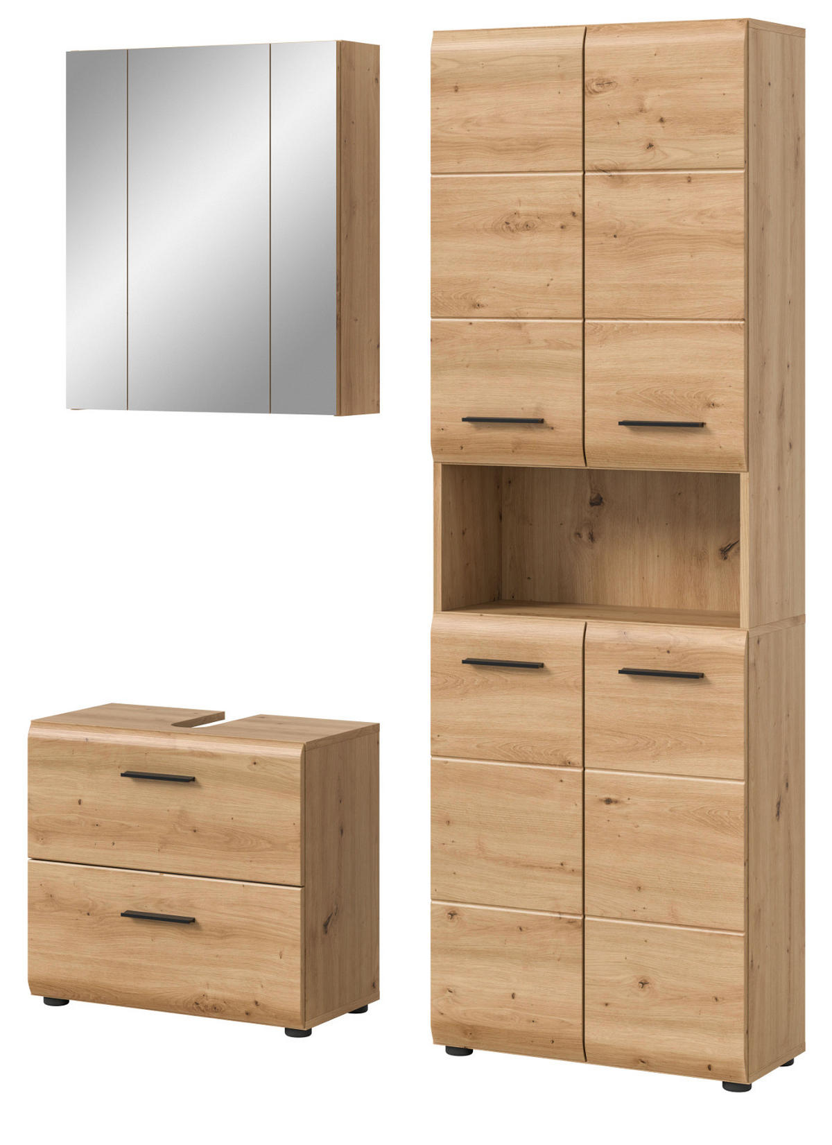 BADMÖBEL SET 3-teilig in Artisan Eiche, Badkombination 135 x 185 cm, Cover - Schwarz/Eiche Artisan, Glas/Holzwerkstoff (135/185/30cm) - Inn.Furn