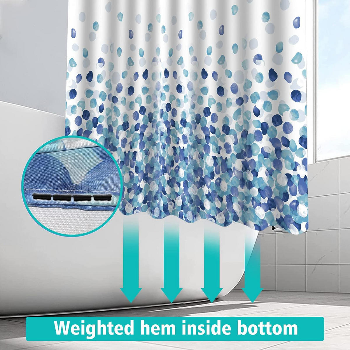 DUSCHVORHANG Polyester maschinenwaschbar mit beschwerter Saum und Haken Muster Blasen Blau 150 x 180 cm - Blau, Textil (150/180cm) - MCBOSON