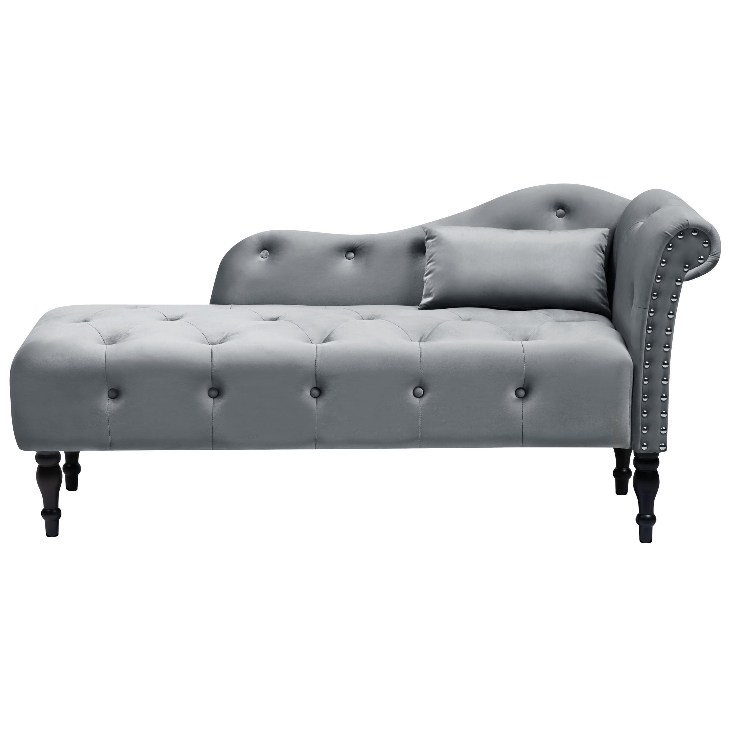 CHAISELONGUE-RECHTSSEITIGE Samtstoff Grau Ivry - Dunkelgrau/Schwarz, Textil (152/72/62cm) - Beliani