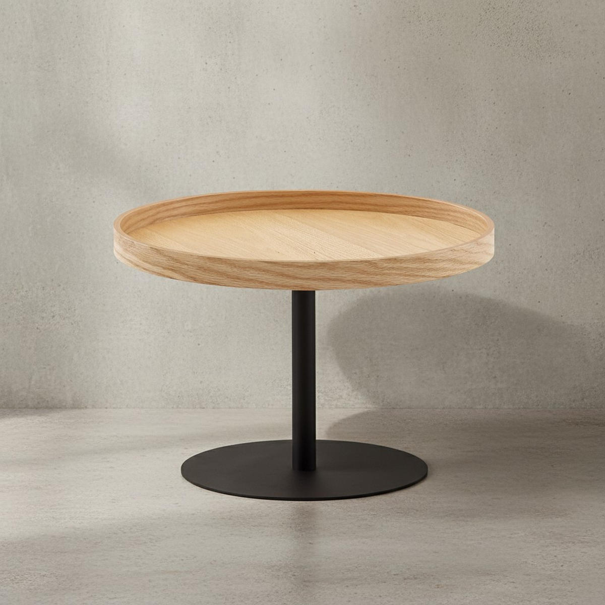 COUCHTISCH Eichenfurnier mit Holzmaserung, erhöhter Rand, stabiles Metallgestell - Schwarz/Braun, Holz/Metall (61/61/40cm) - KADIMA DESIGN
