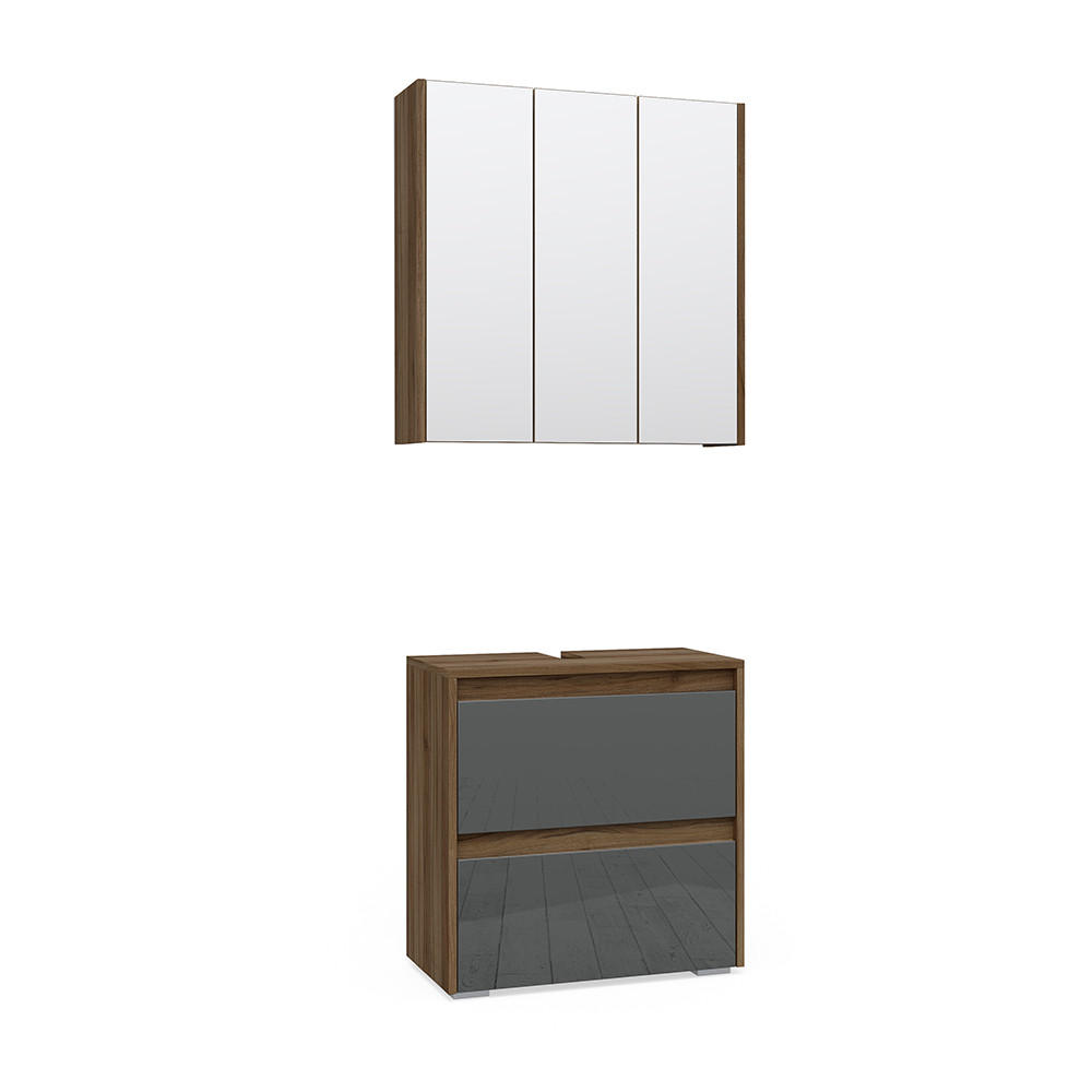 BADMÖBEL-SET Majest Anthrazit 2 Teile - Anthrazit/Walnussfarben, Holzwerkstoff (60/62/30cm) - Vicco