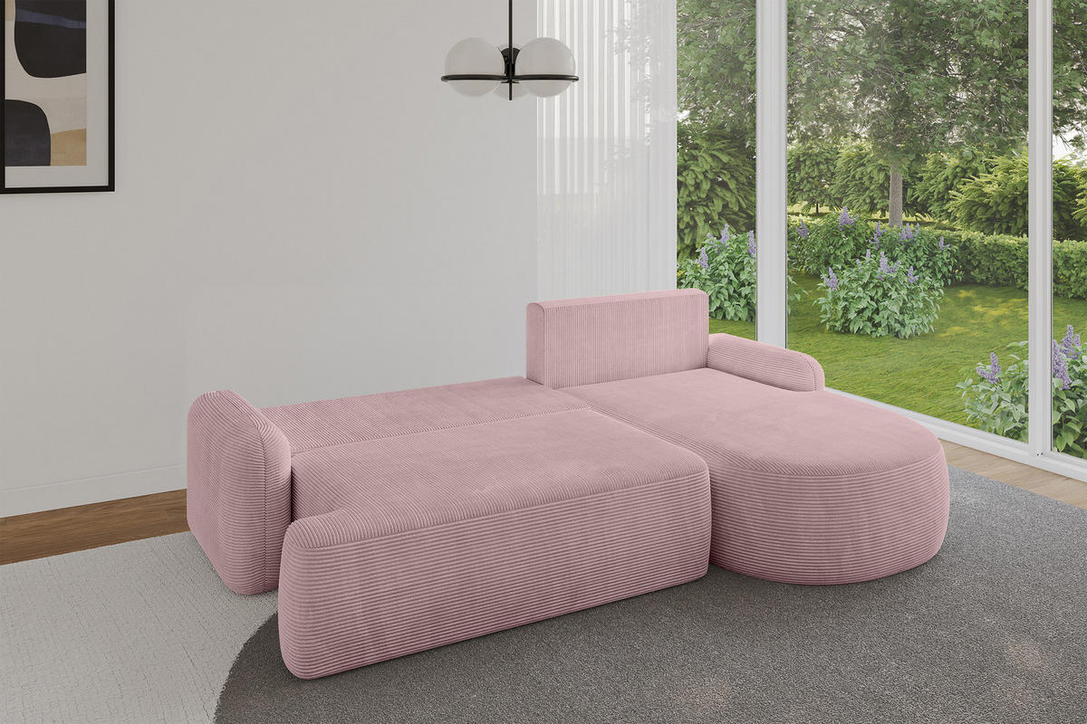 WOHNLANDSCHAFT mit Schlaffunktion und Bettkasten LIRA-L - 264x172x89 Rosa - Rosa, Holzwerkstoff/Textil (172/264cm) - ALTDECOR