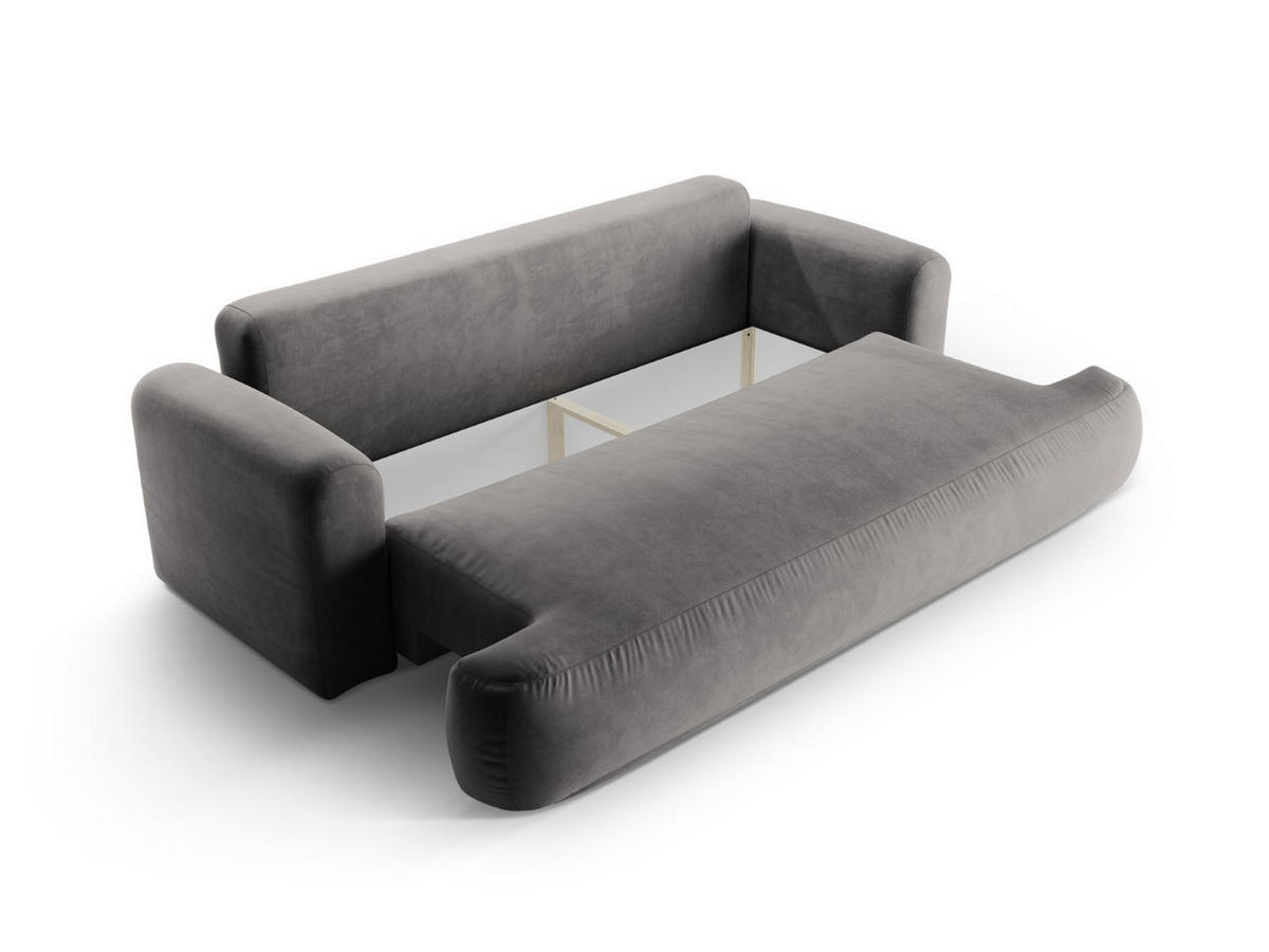 SOFA ausklappbar mit Bettkasten Ella aus Samt grau 3 Sitzplätze - Grau, Textil (271/94/108cm) - Micadoni