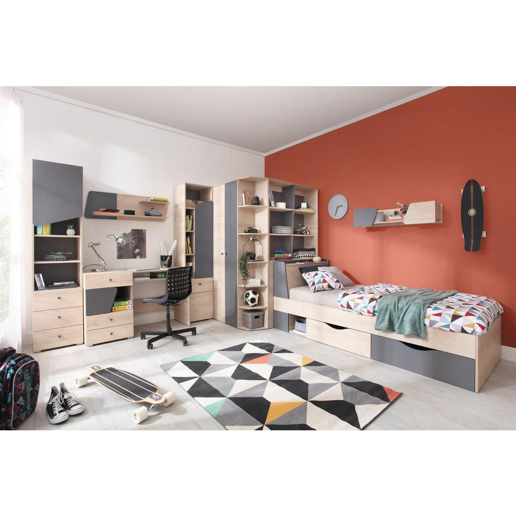 Thumbnail - Deine Möbel 24 Jugendbett, Sonoma Eiche, Anthrazit, Holzwerkstoff, 90x200 cm, Kinder- & Jugendzimmer, Jugendmöbel, Jugen...