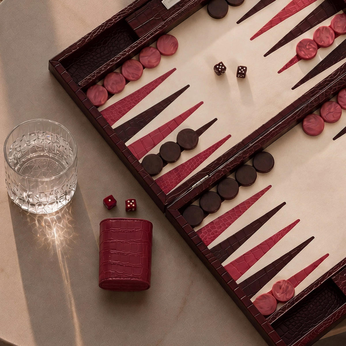 BACKGAMMON – Groß BACKGAMMON Leder Pflaume 46cm - Lila, Leder (46/30.3cm) - Premium Interiors
